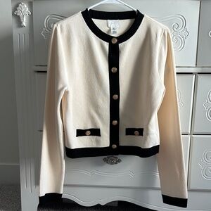 H&M Cream Cardigan with Black Trim and Gold Buttons